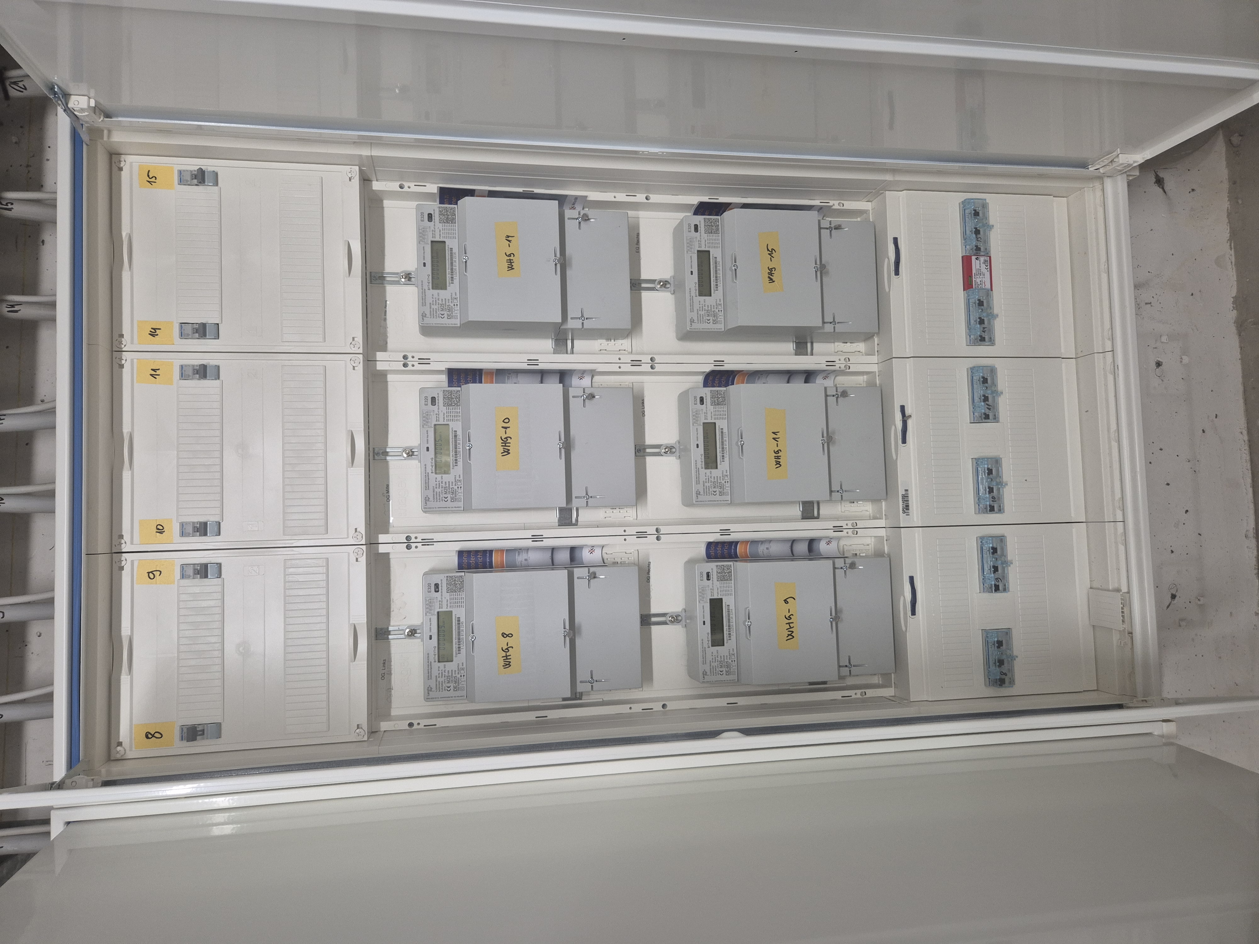Sauber installierte Schaltschrank-Reihen mit Kabelmanagement